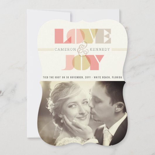 Love and Joy Clear Geo Typography Photo Wedding Feestdagenkaart (Voorkant)