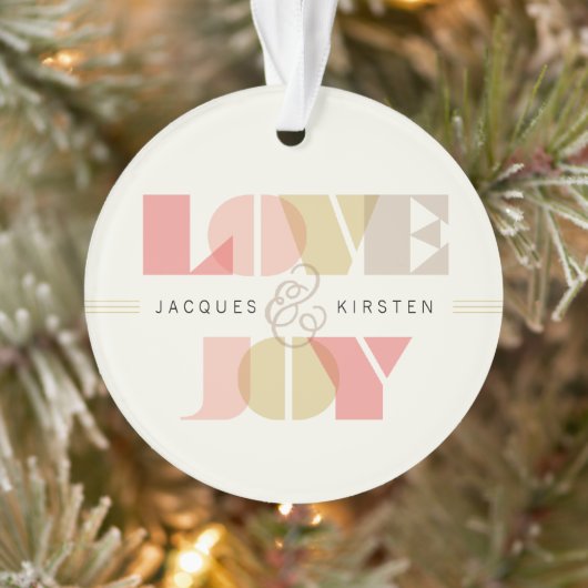 Love and Joy Clear Geo Typography Photo Wedding Ornament (Boom)
