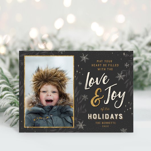 Love and Joy Faux Folie 2 Folded Photo Feestdagen Kaart