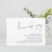Love and Joy, Modern Wedding Elopement, Navy Blue Kaart (Staand voorkant)