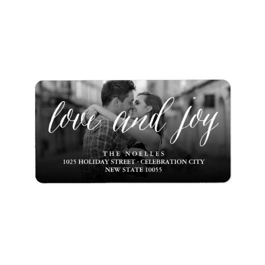 Love and Joy Mr. & Mrs. 1st kerstfoto Wedding Etiket (Voorkant)