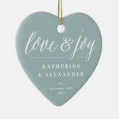 Love and Joy Mr. & Mrs. 1st kerstfoto Wedding Keramisch Ornament (Rechts)