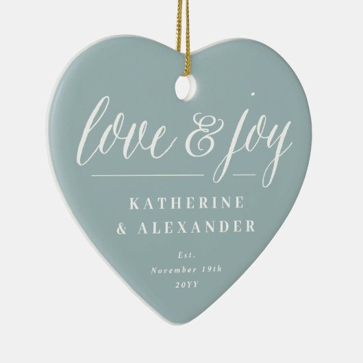 Love and Joy Mr. & Mrs. 1st kerstfoto Wedding Keramisch Ornament (Rechts)
