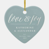 Love and Joy Mr. & Mrs. 1st kerstfoto Wedding Keramisch Ornament (Voorkant)