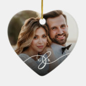 Love and Joy Mr. & Mrs. 1st kerstfoto Wedding Keramisch Ornament (Achterkant)