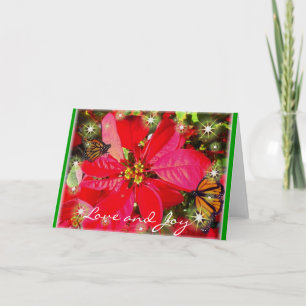 Love and Joy Poinsettia and Butterfly Card Feestdagen Kaart