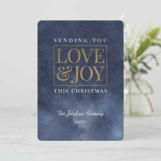 Love and Joy Sapphire Emerald Feestdagenkaart (Staand voorkant)