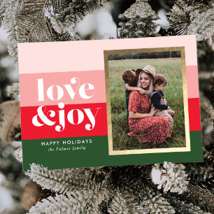 Love and Joy Striped Holiday Photo Card Feestdagenkaart