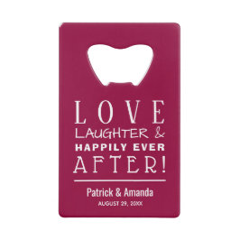 Love and Laughter Cranberry Wedding Creditkaart Flessenopener
