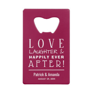 Love and Laughter Cranberry Wedding Creditkaart Flessenopener