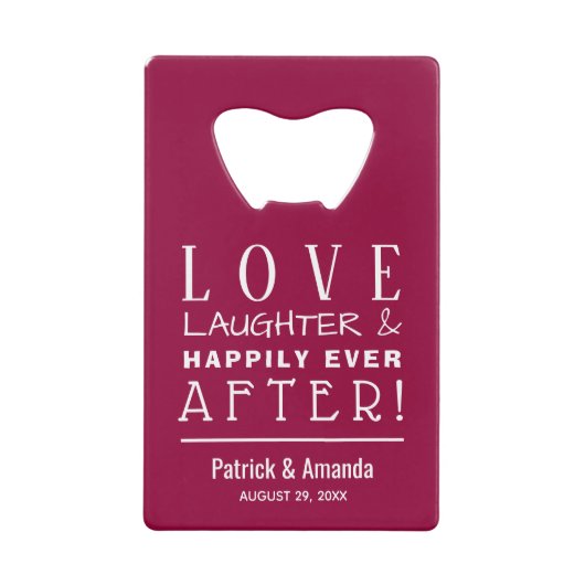 Love and Laughter Cranberry Wedding Creditkaart Flessenopener (Voorkant)