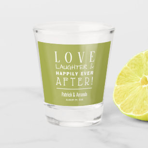 Love and Laughter Green Wedding Shot Glas