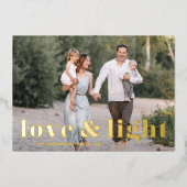 Love and Light Bold Typography Hanukkah Photo Folie Feestdagenkaart (Voorkant)