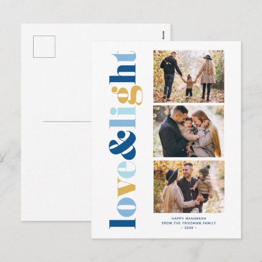 'Love and Light' Gallery of 3 Photos Hanukkah Feestdagenkaart (Voorkant / Achterkant)