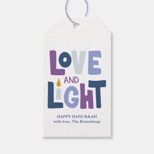 "Love and Light" Hanukkah Label Cadeaulabel (Voorkant)