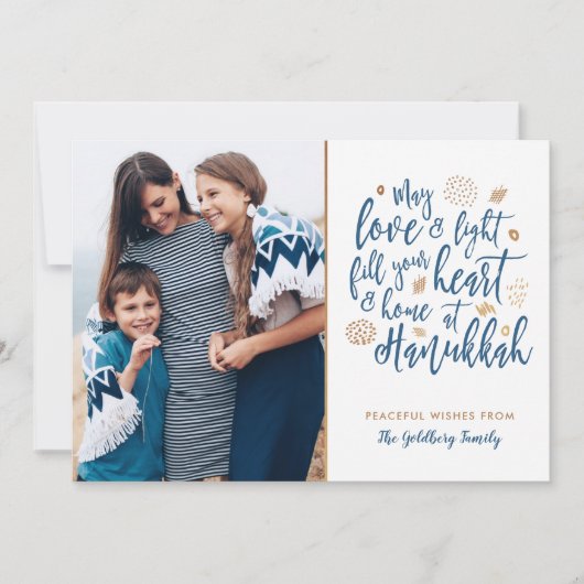 Love and Light Hanukkah Photo Flat Card Feestdagenkaart (Voorkant)