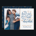 Love and Light Hanukkah Photo Flat Card Feestdagenkaart<br><div class="desc">Een stijlvol en modern Chanoeka ontwerp in faux gouden folie en donkerblauw. Makkelijk aan te passen met je eigen foto en tekst.</div>