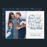 Love and Light Hanukkah Photo Flat Card Feestdagenkaart<br><div class="desc">A stylish and modern Hanukkah design in vals gold foil and dark blue.  Easy to customize with your own foto and text.</div>