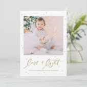 Love and Light Lettering Photo Happy Hanukkah Feestdagenkaart (Staand voorkant)