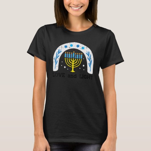 Love and Light Menorah Hanukkah Chanukah Jew Manne T-shirt (Voorkant)