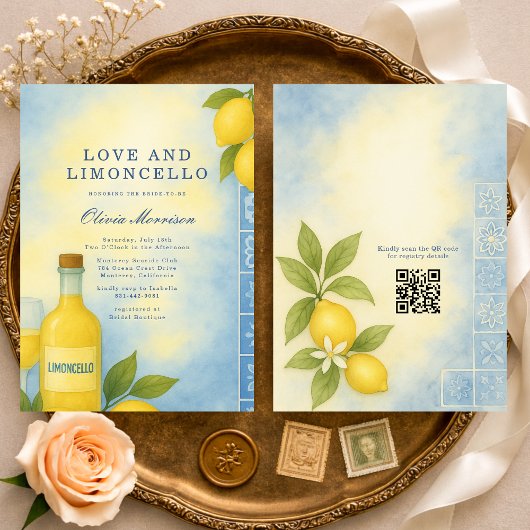 Love and Limoncello Italian QR Code Bridal Shower Kaart