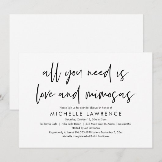 Love and Mimosas, Casual Vrijgezellenfeest Kaart (Voorkant / Achterkant)