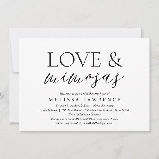 Love and Mimosas, Modern Vrijgezellenfeest Party I Kaart (Voorkant)