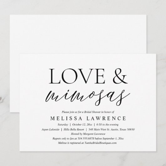 Love and Mimosas, Modern Vrijgezellenfeest Party I Kaart (Voorkant / Achterkant)