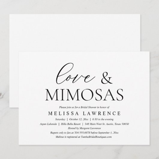 Love and Mimosas, Modern Vrijgezellenfeest Party Kaart (Voorkant / Achterkant)