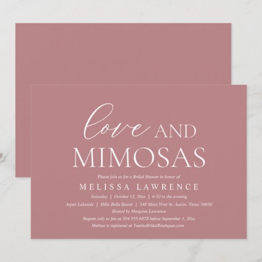 Love and Mimosas, Modern Vrijgezellenfeest Party Kaart (Voorkant / Achterkant)