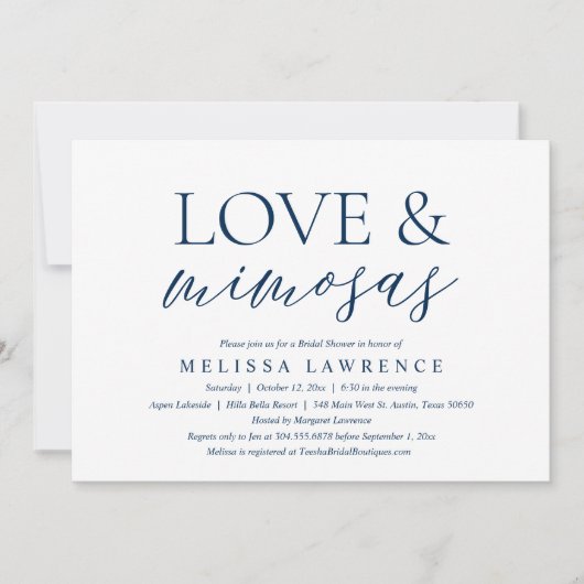 Love and Mimosas, Modern Vrijgezellenfeest Party Kaart (Voorkant)