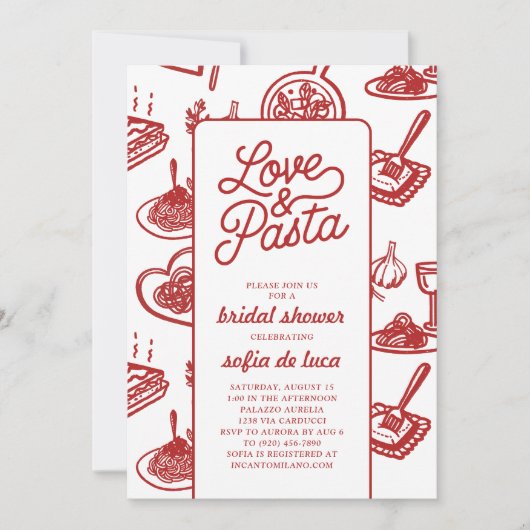Love and Pasta Italian Bridal Shower Kaart (Voorkant)