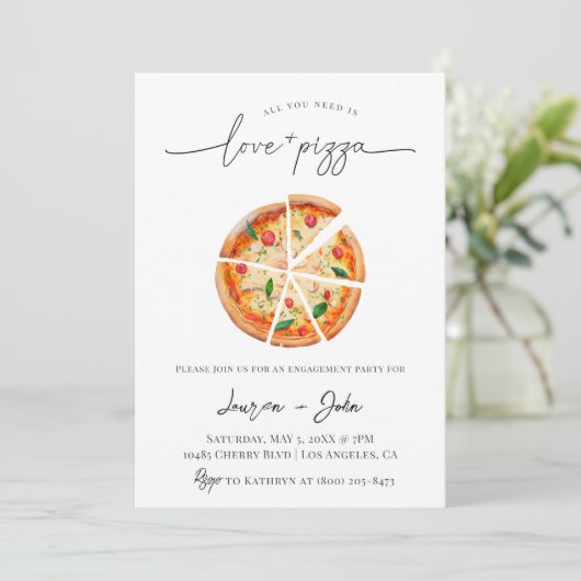 Love and Pizza Engagement Party Kaart (Staand voorkant)