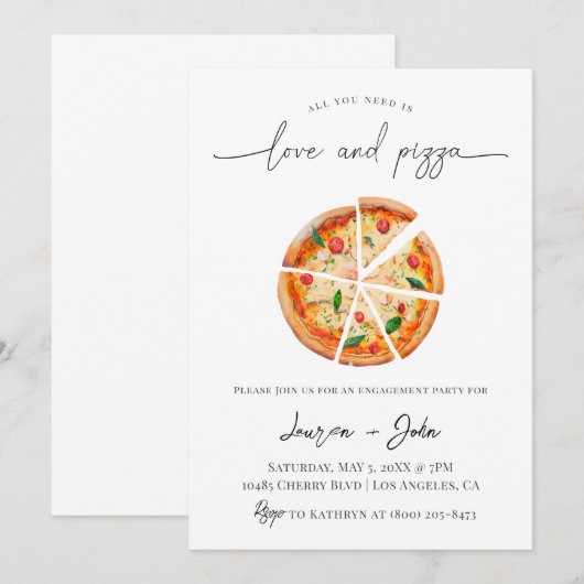 Love and Pizza Engagement Party Kaart (Voorkant / Achterkant)