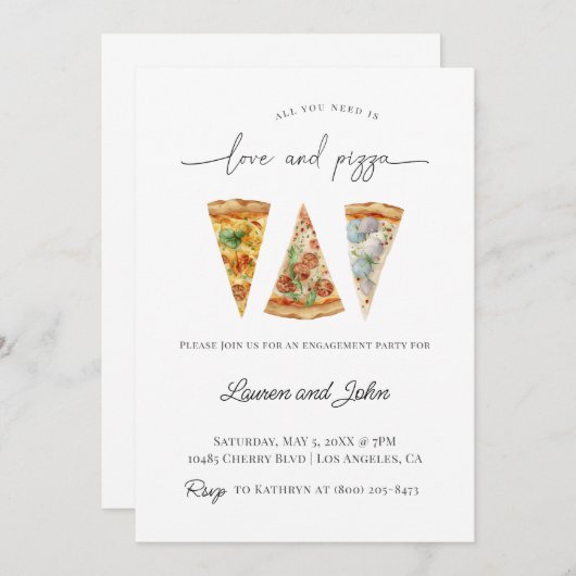 Love and Pizza Engagement Party Kaart (Voorkant / Achterkant)