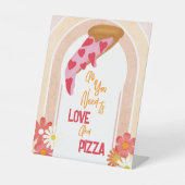 Love and Pizza Modern Vrijgezellenfeest Reclamebord Met Voetstuk (Voorkant)