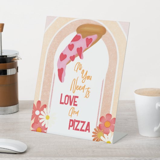 Love and Pizza Modern Vrijgezellenfeest Reclamebord Met Voetstuk (Insitu)