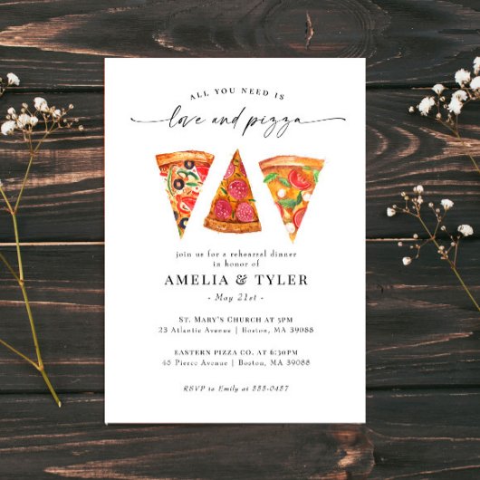 Love and Pizza Rehearsal Dinner Kaart