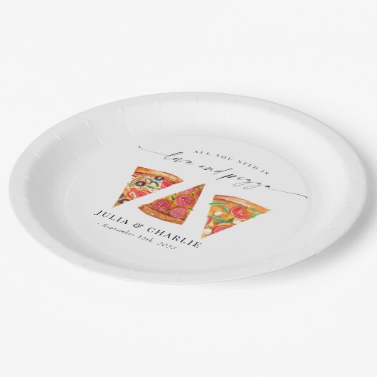 Love and Pizza Rehearsal Dinner Papieren Bordje (Gekanteld)