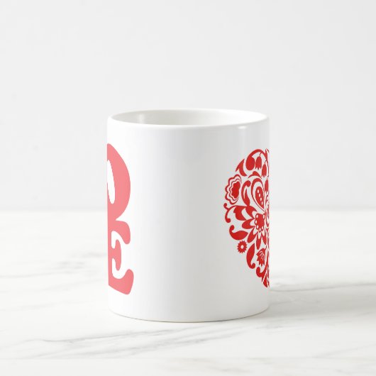 Love and Red Heart Romantic Valentijn Trendy Koffiemok (Center)