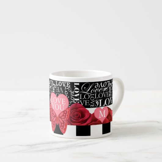 Love and Rozen Blackboard Style Espresso Cup Kop (Voorkant rechts)