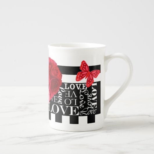 Love and Rozen Blackboard Style Porselein Kop (Rechts)