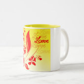 Love and Swirled Flowers Tweekleurige Koffiemok (Voorkant rechts)