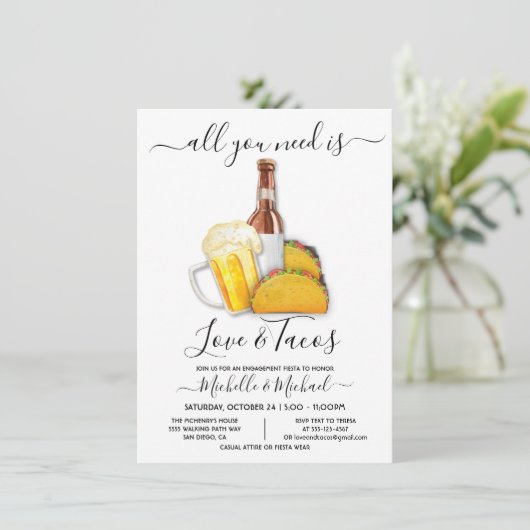 Love and Tacos Beer Fiesta Engagement Party Kaart (Staand voorkant)
