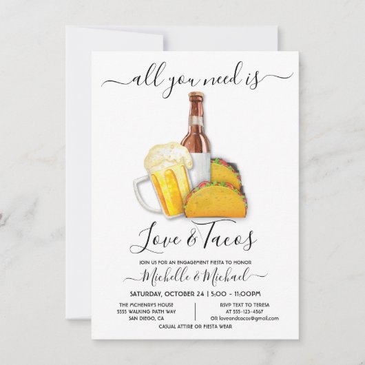 Love and Tacos Beer Fiesta Engagement Party Kaart (Voorkant)