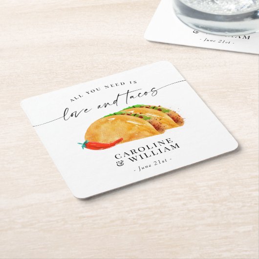 Love and Tacos Rehearsal Dinner Kartonnen Onderzetters (Schuin)