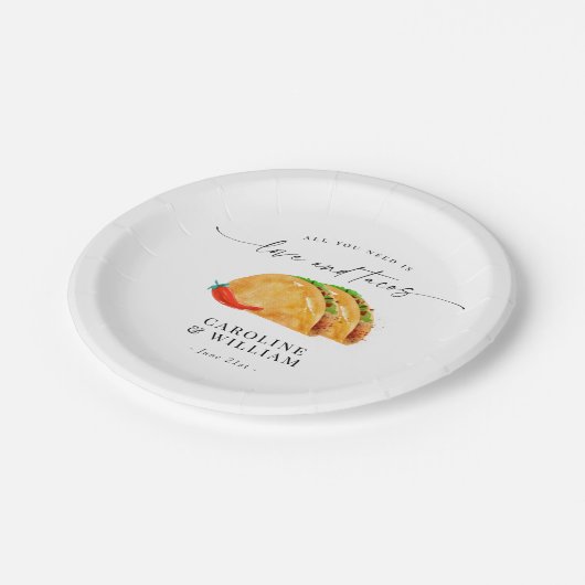 Love and Tacos Rehearsal Dinner Papieren Bordje (Gekanteld)