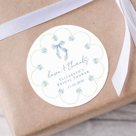 Love And Thanks Blue Bow Bridal Shower Thank You Ronde Sticker