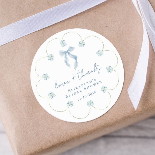 Love And Thanks Blue Bow Bridal Shower Thank You Ronde Sticker