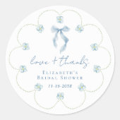 Love And Thanks Blue Bow Bridal Shower Thank You Ronde Sticker (Voorkant)